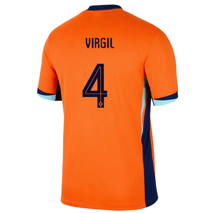 Danxen Hombre Camiseta Países Bajos Virgil Van Dijk #4 Naranja 1ª Equipación 24-26 La Camisa