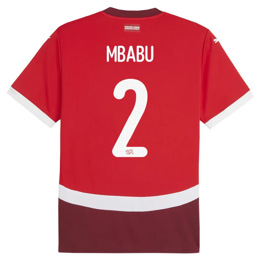 Danxen Hombre Camiseta Suiza Kevin Mbabu #2 Rojo 1ª Equipación 24-26 La Camisa