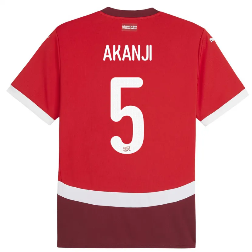 Danxen Hombre Camiseta Suiza Manuel Akanji #5 Rojo 1ª Equipación 24-26 La Camisa