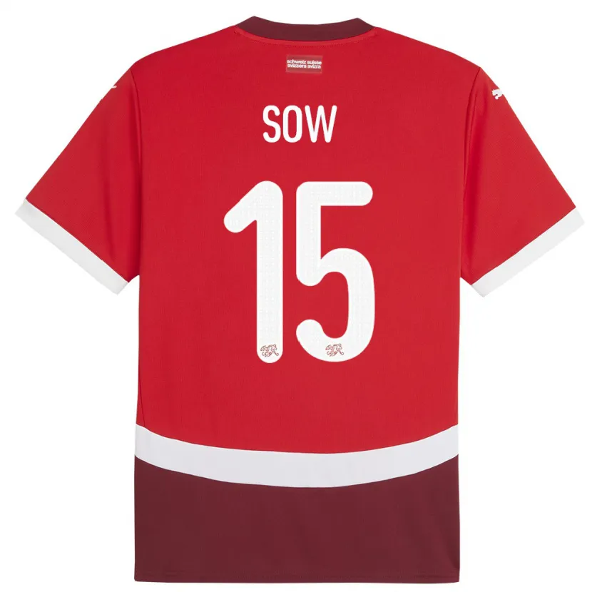 Danxen Hombre Camiseta Suiza Djibril Sow #15 Rojo 1ª Equipación 24-26 La Camisa