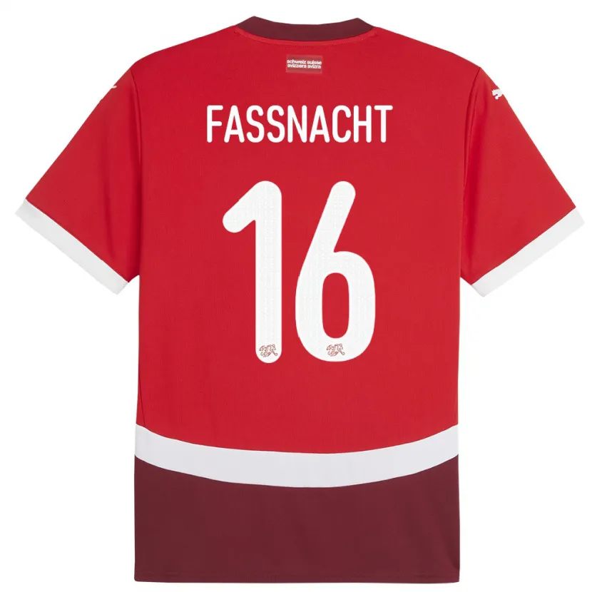 Danxen Hombre Camiseta Suiza Christian Fassnacht #16 Rojo 1ª Equipación 24-26 La Camisa