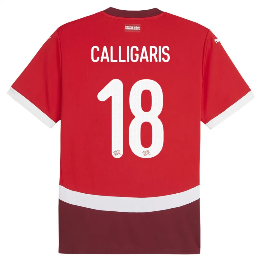 Danxen Hombre Camiseta Suiza Viola Calligaris #18 Rojo 1ª Equipación 24-26 La Camisa