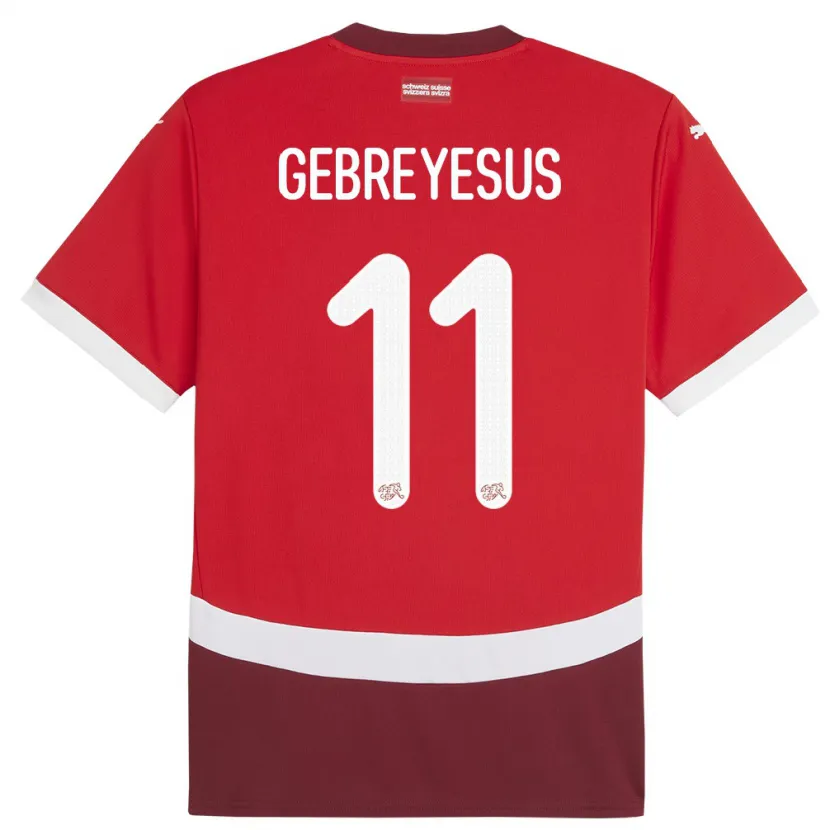 Danxen Hombre Camiseta Suiza Esey Gebreyesus #11 Rojo 1ª Equipación 24-26 La Camisa