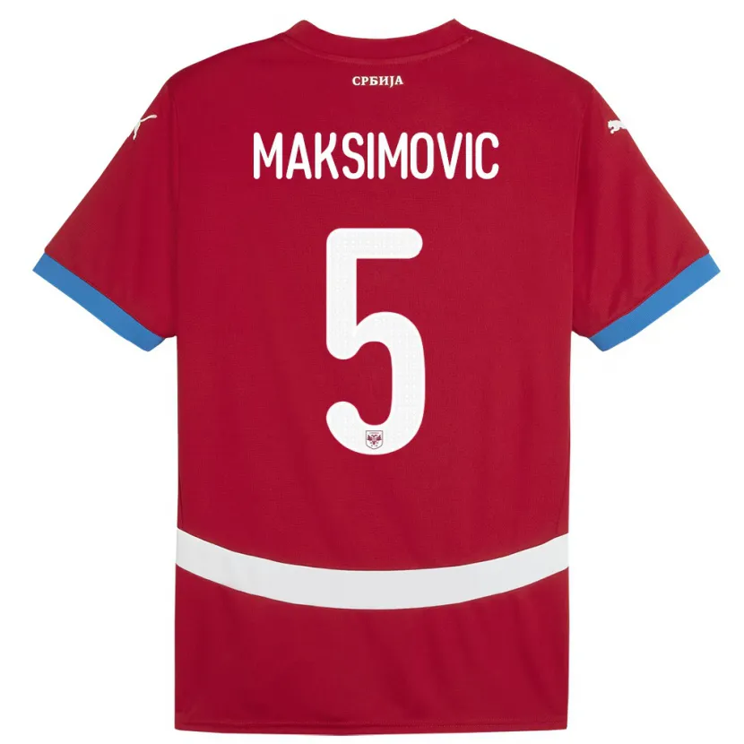 Danxen Hombre Camiseta Serbia Nemanja Maksimovic #5 Rojo 1ª Equipación 24-26 La Camisa