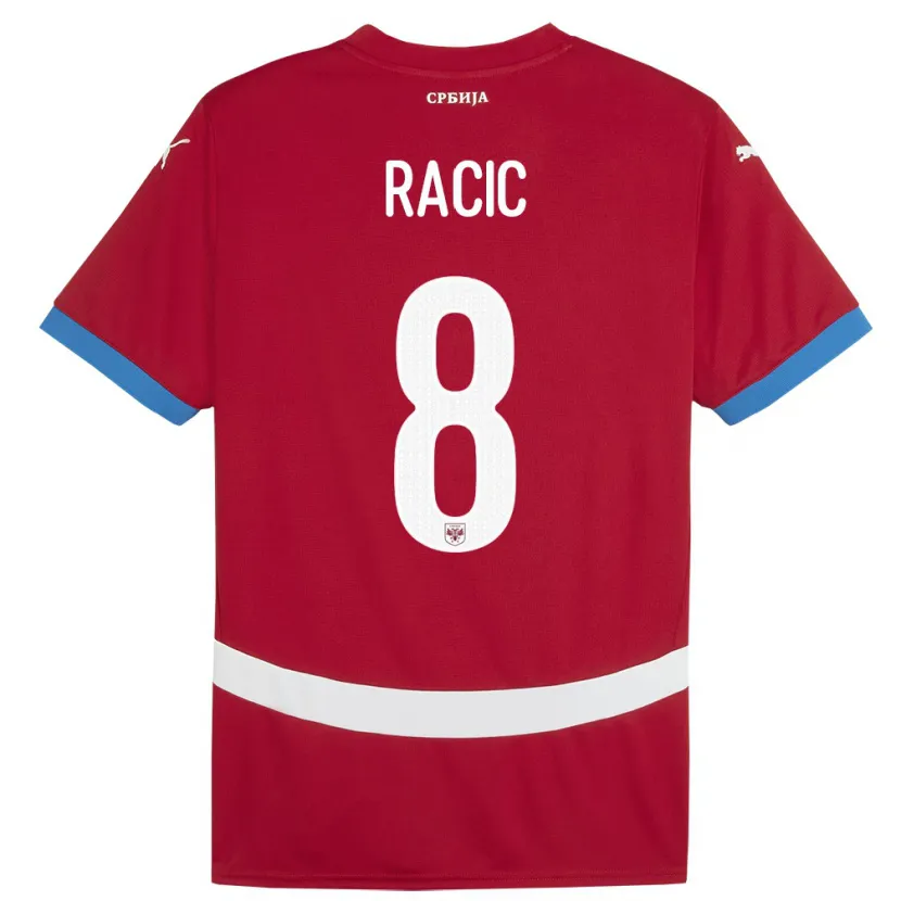 Danxen Hombre Camiseta Serbia Uros Racic #8 Rojo 1ª Equipación 24-26 La Camisa
