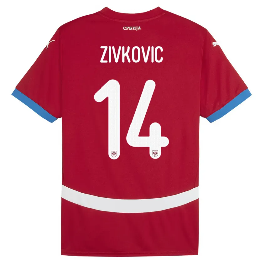 Danxen Hombre Camiseta Serbia Andrija Zivkovic #14 Rojo 1ª Equipación 24-26 La Camisa