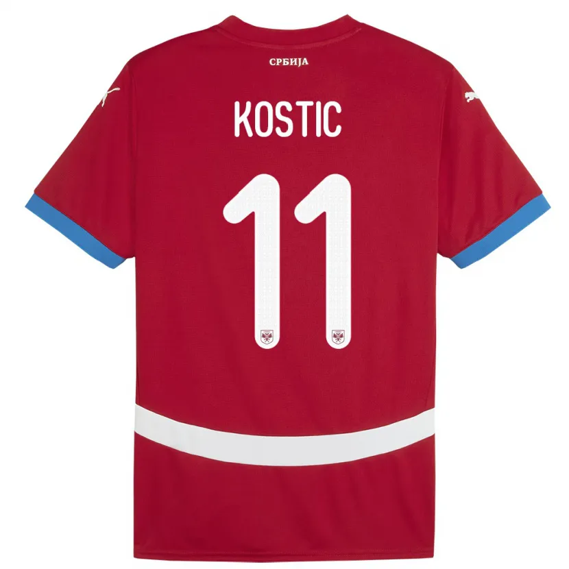 Danxen Hombre Camiseta Serbia Filip Kostic #11 Rojo 1ª Equipación 24-26 La Camisa