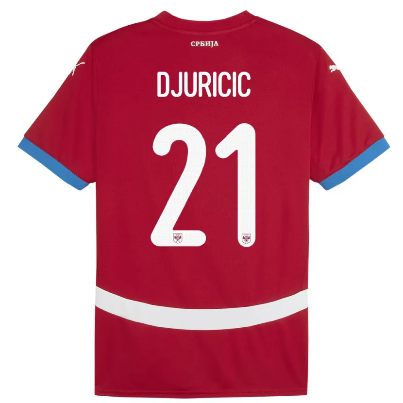 Danxen Hombre Camiseta Serbia Filip Djuricic #21 Rojo 1ª Equipación 24-26 La Camisa