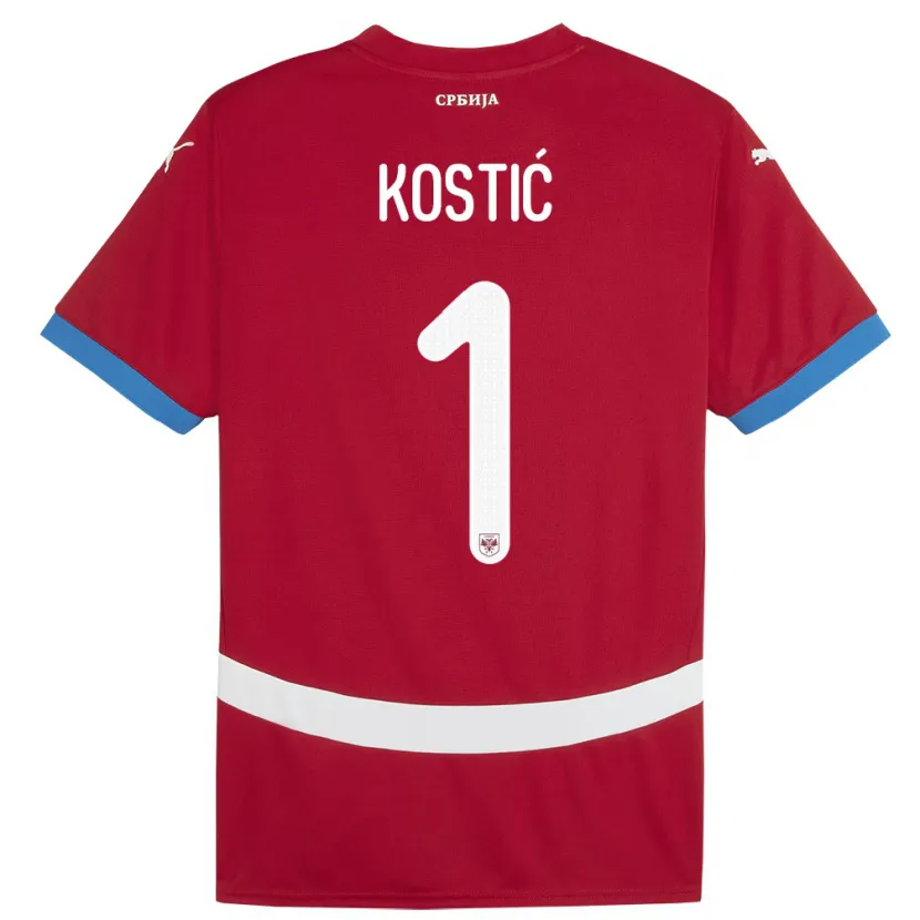 Danxen Hombre Camiseta Serbia Milica Kostic #1 Rojo 1ª Equipación 24-26 La Camisa