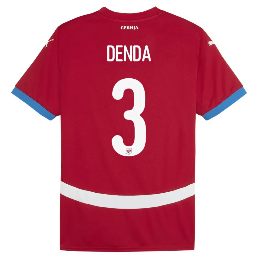 Danxen Hombre Camiseta Serbia Milica Denda #3 Rojo 1ª Equipación 24-26 La Camisa