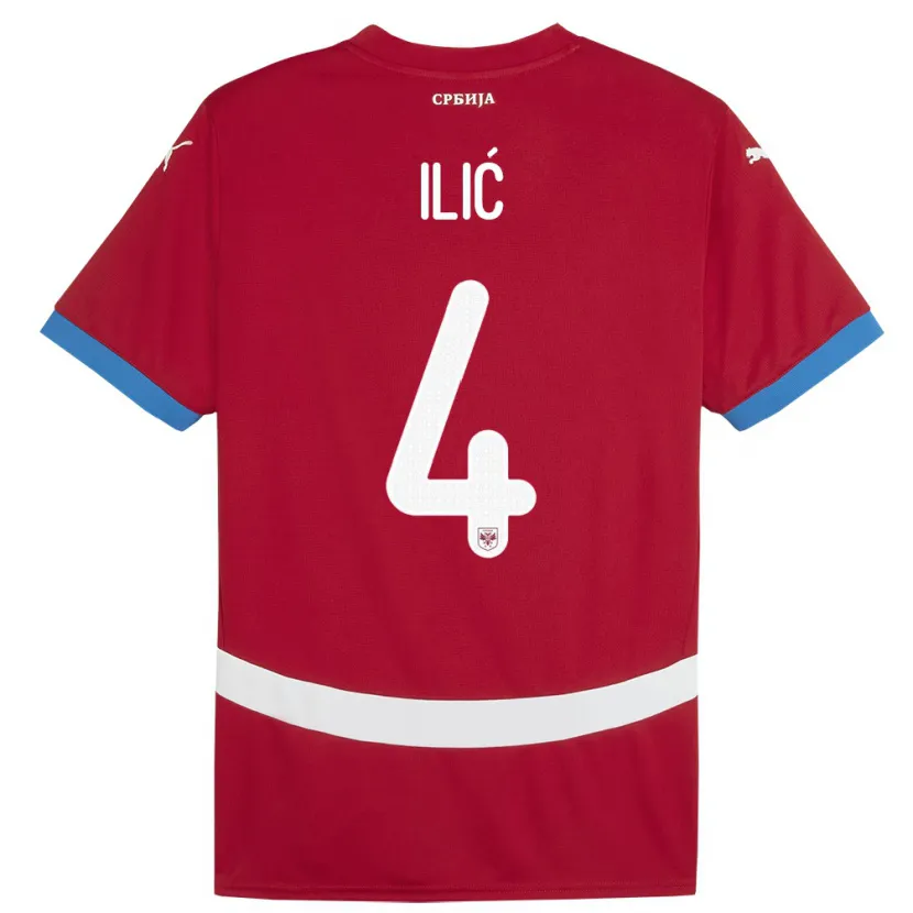 Danxen Hombre Camiseta Serbia Marija Ilic #4 Rojo 1ª Equipación 24-26 La Camisa