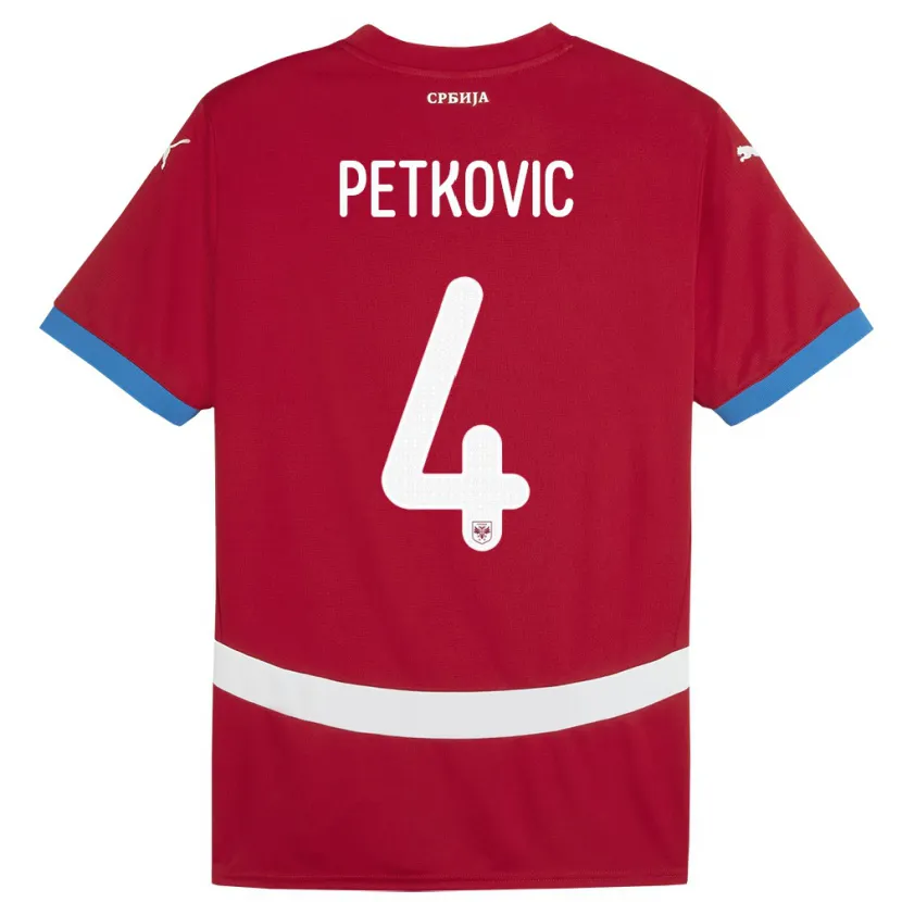 Danxen Hombre Camiseta Serbia Nikola Petkovic #4 Rojo 1ª Equipación 24-26 La Camisa