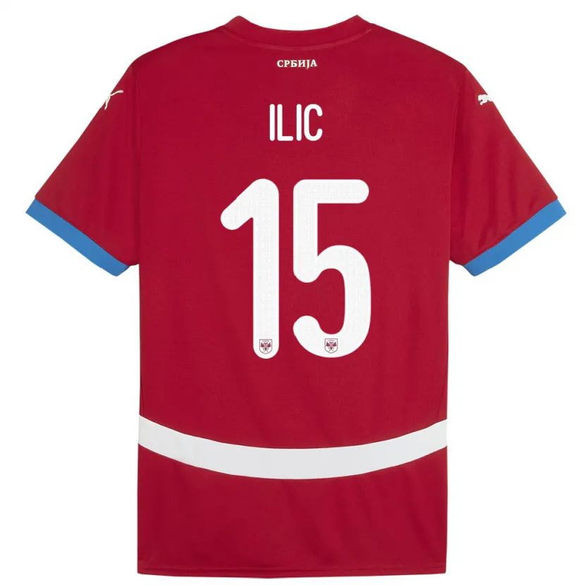 Danxen Hombre Camiseta Serbia Mihajlo Ilic #15 Rojo 1ª Equipación 24-26 La Camisa