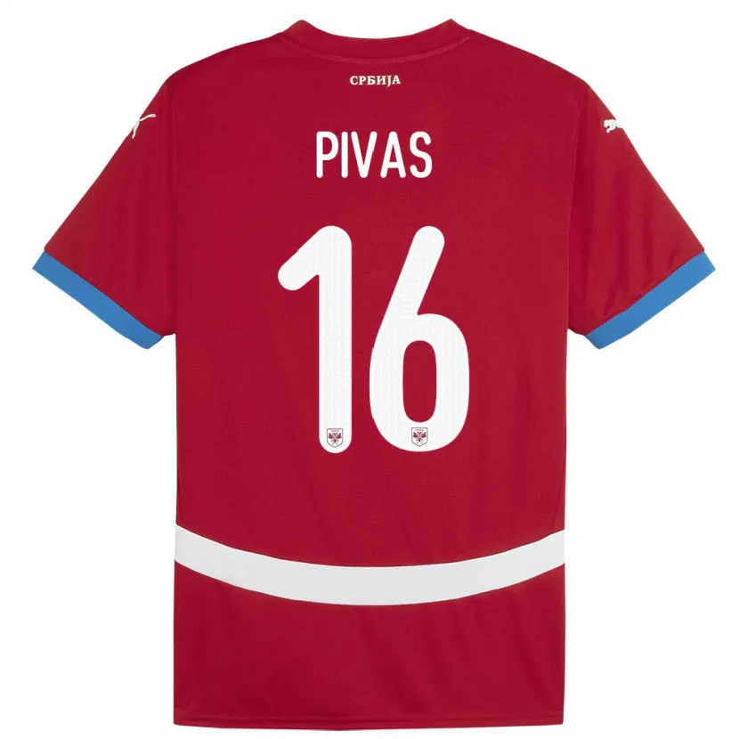 Danxen Hombre Camiseta Serbia Miodrag Pivas #16 Rojo 1ª Equipación 24-26 La Camisa