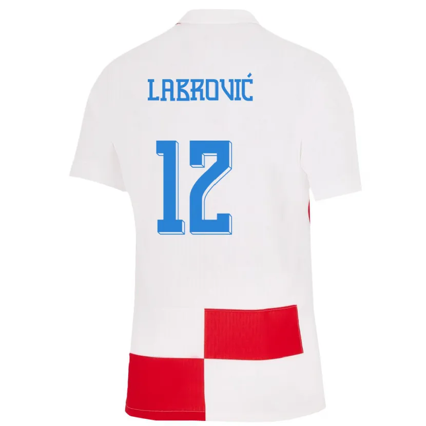 Danxen Hombre Camiseta Croacia Nediljko Labrovic #12 Blanco Rojo 1ª Equipación 24-26 La Camisa