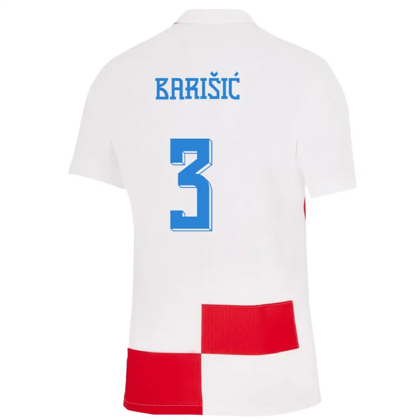 Danxen Hombre Camiseta Croacia Borna Barisic #3 Blanco Rojo 1ª Equipación 24-26 La Camisa