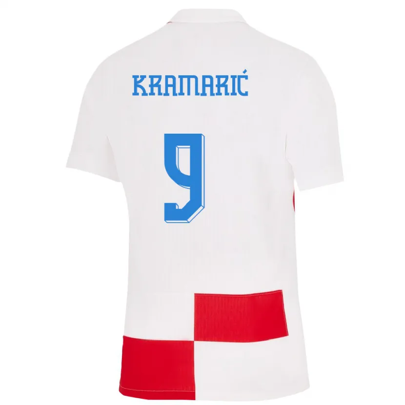 Danxen Hombre Camiseta Croacia Andrej Kramaric #9 Blanco Rojo 1ª Equipación 24-26 La Camisa