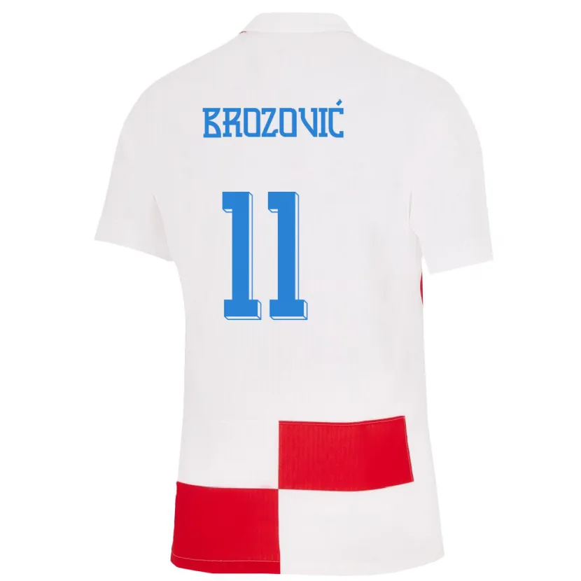 Danxen Hombre Camiseta Croacia Marcelo Brozovic #11 Blanco Rojo 1ª Equipación 24-26 La Camisa