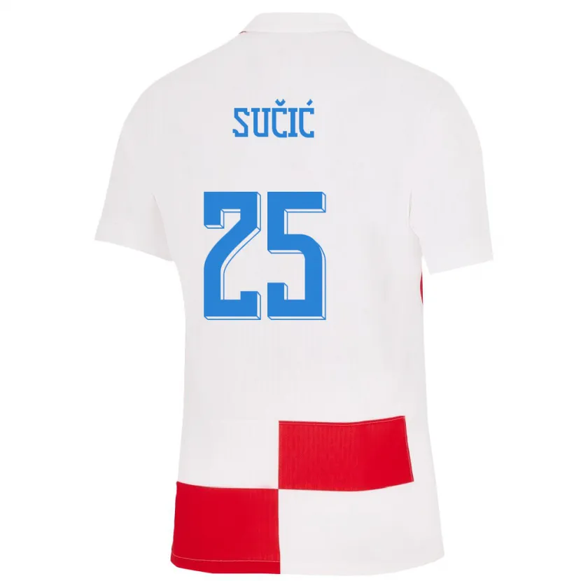 Danxen Hombre Camiseta Croacia Luka Sucic #25 Blanco Rojo 1ª Equipación 24-26 La Camisa