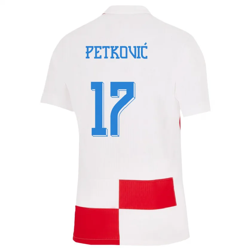 Danxen Hombre Camiseta Croacia Bruno Petkovic #17 Blanco Rojo 1ª Equipación 24-26 La Camisa