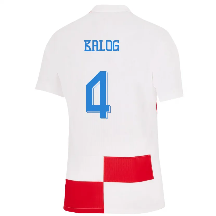 Danxen Hombre Camiseta Croacia Leonarda Balog #4 Blanco Rojo 1ª Equipación 24-26 La Camisa