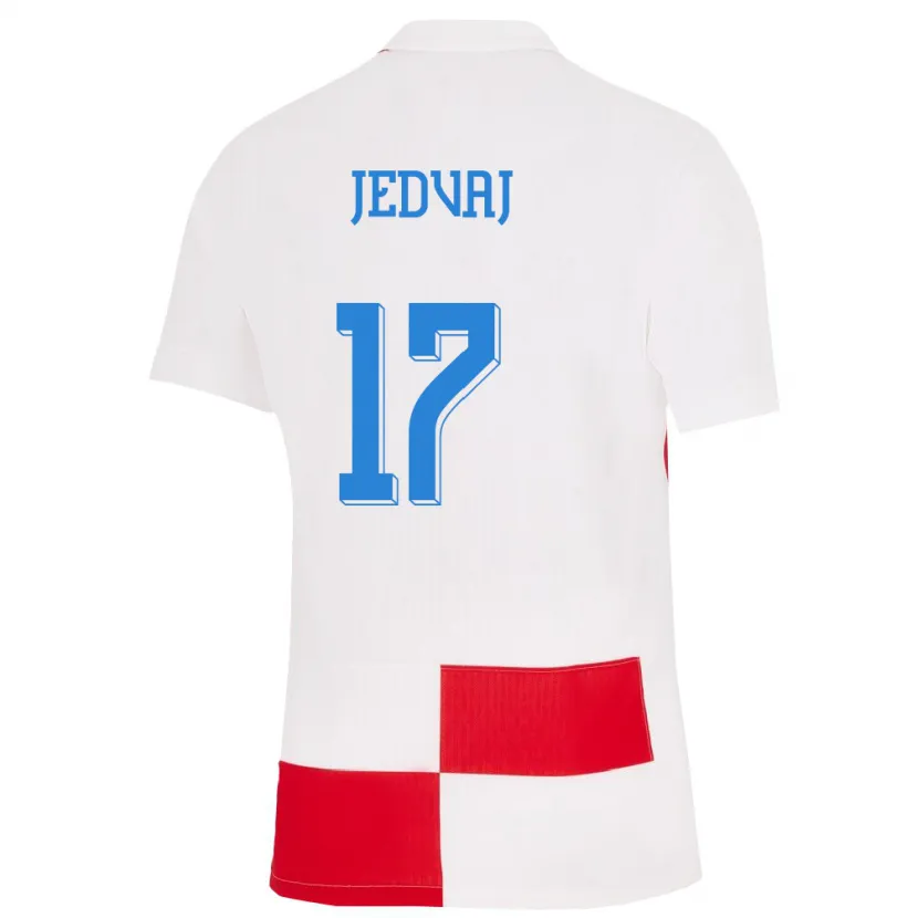 Danxen Hombre Camiseta Croacia Karla Jedvaj #17 Blanco Rojo 1ª Equipación 24-26 La Camisa