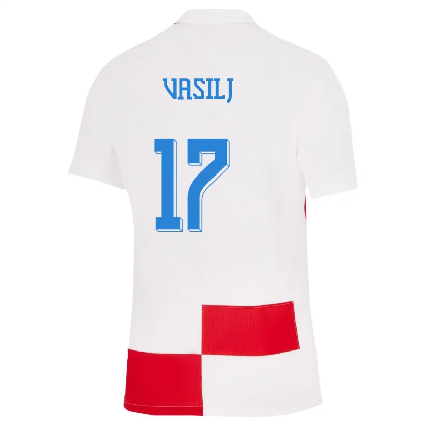 Danxen Hombre Camiseta Croacia Jakov Anton Vasilj #17 Blanco Rojo 1ª Equipación 24-26 La Camisa
