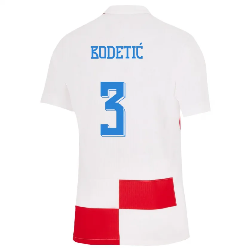 Danxen Hombre Camiseta Croacia Noel Bodetic #3 Blanco Rojo 1ª Equipación 24-26 La Camisa