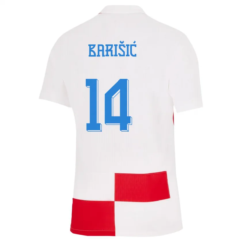 Danxen Hombre Camiseta Croacia Teo Barisic #14 Blanco Rojo 1ª Equipación 24-26 La Camisa