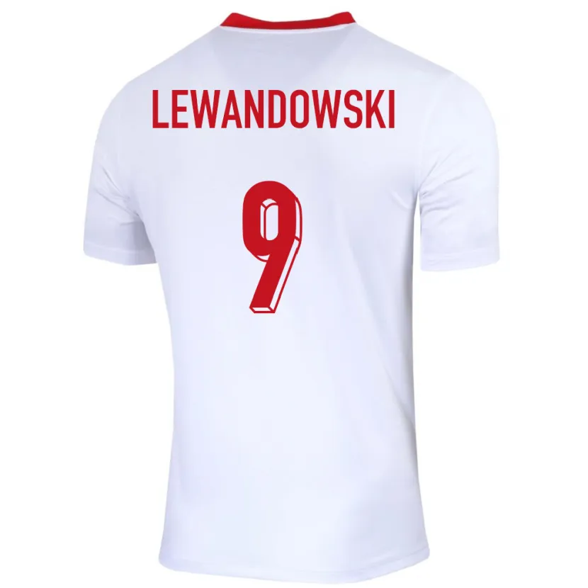 Danxen Hombre Camiseta Polonia Robert Lewandowski #9 Blanco 1ª Equipación 24-26 La Camisa