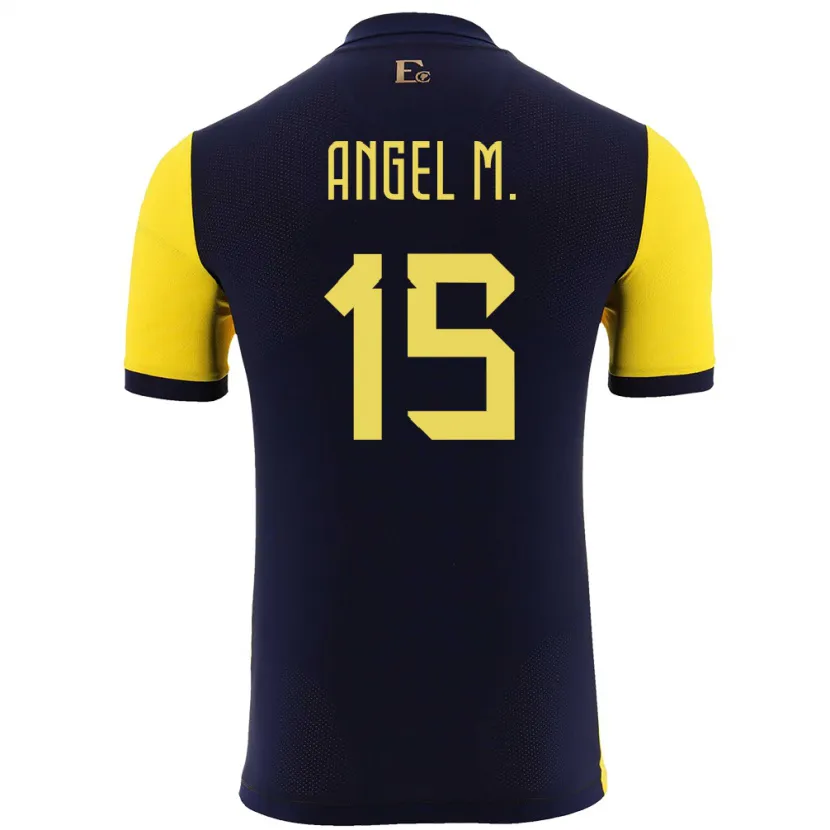 Danxen Hombre Camiseta Ecuador Angel Mena #15 Amarillo 1ª Equipación 24-26 La Camisa