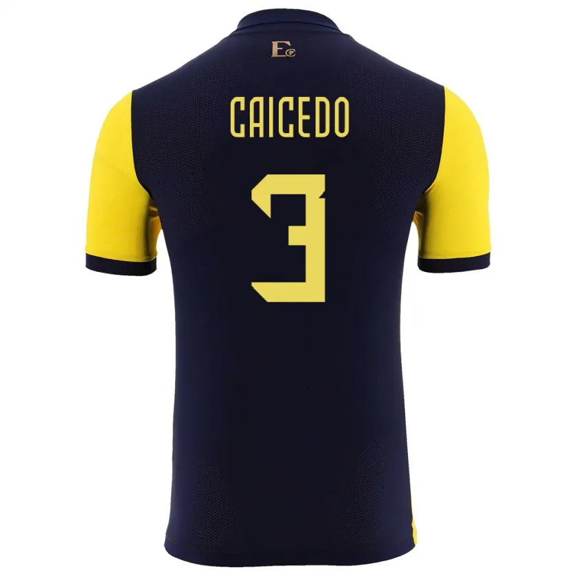Danxen Hombre Camiseta Ecuador Jessy Caicedo #3 Amarillo 1ª Equipación 24-26 La Camisa