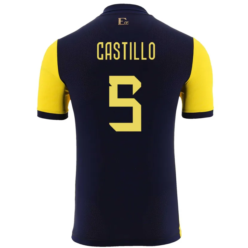 Danxen Hombre Camiseta Ecuador Denil Castillo #5 Amarillo 1ª Equipación 24-26 La Camisa