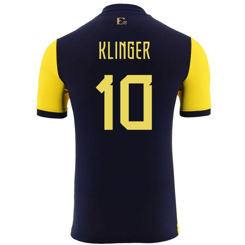 Danxen Hombre Camiseta Ecuador Jose Klinger #10 Amarillo 1ª Equipación 24-26 La Camisa