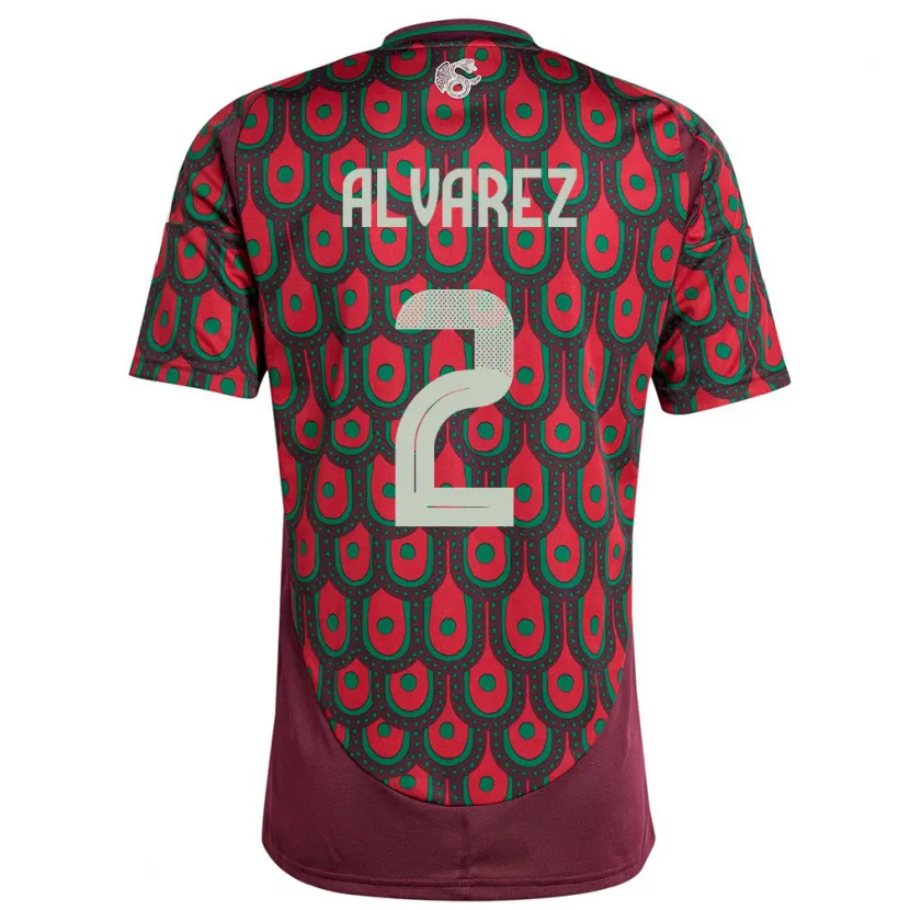 Danxen Hombre Camiseta México Kevin Alvarez #2 Granate 1ª Equipación 24-26 La Camisa