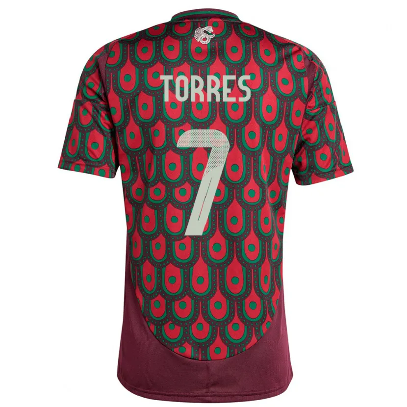 Danxen Hombre Camiseta México Christian Torres #7 Granate 1ª Equipación 24-26 La Camisa