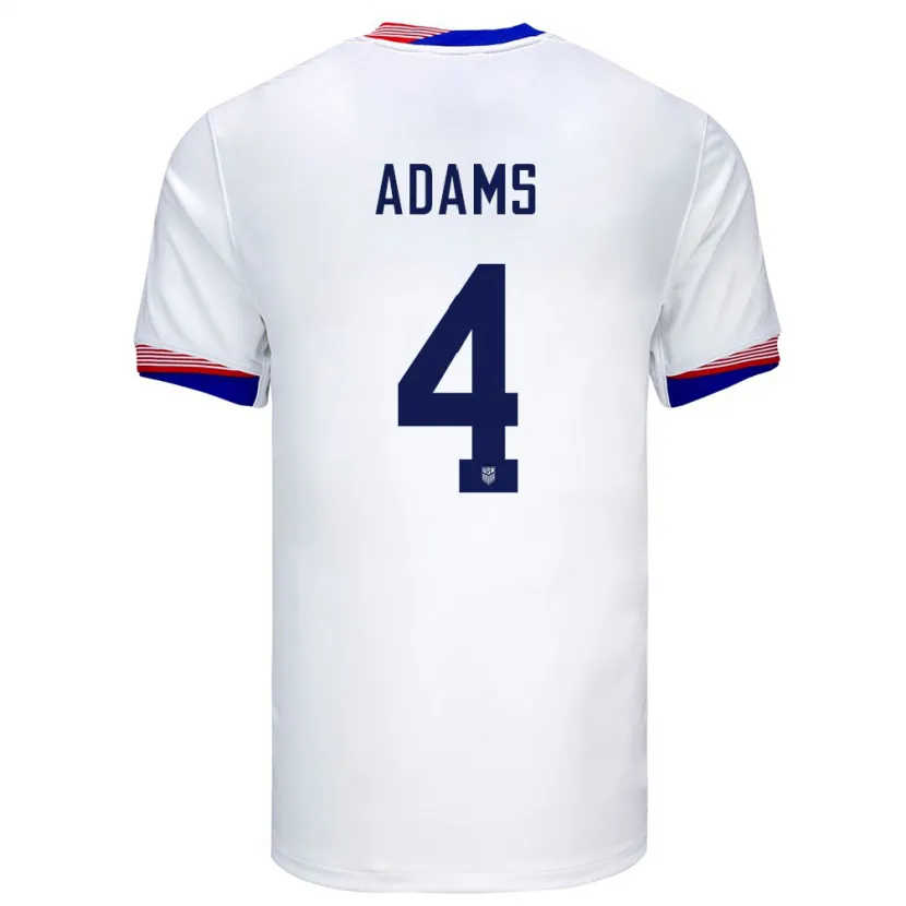 Danxen Hombre Camiseta Estados Unidos Tyler Adams #4 Blanco 1ª Equipación 24-26 La Camisa