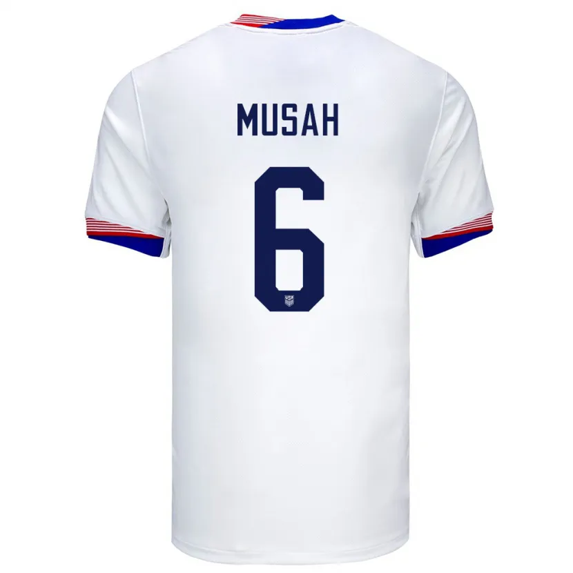 Danxen Hombre Camiseta Estados Unidos Yunus Musah #6 Blanco 1ª Equipación 24-26 La Camisa