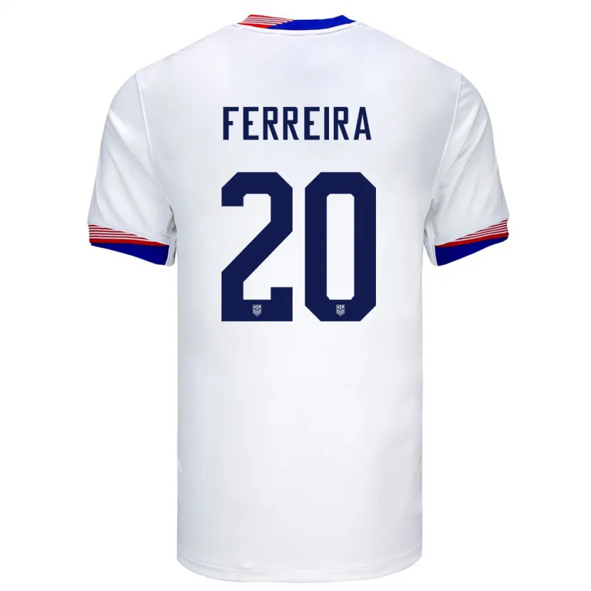 Danxen Hombre Camiseta Estados Unidos Jesus Ferreira #20 Blanco 1ª Equipación 24-26 La Camisa