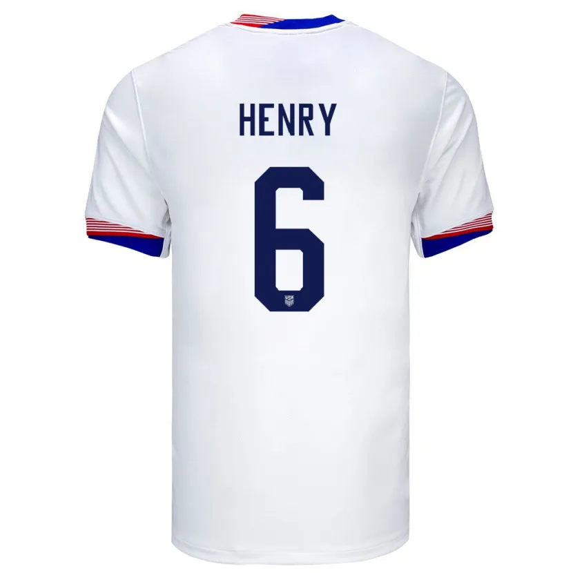 Danxen Hombre Camiseta Estados Unidos Kobi Henry #6 Blanco 1ª Equipación 24-26 La Camisa