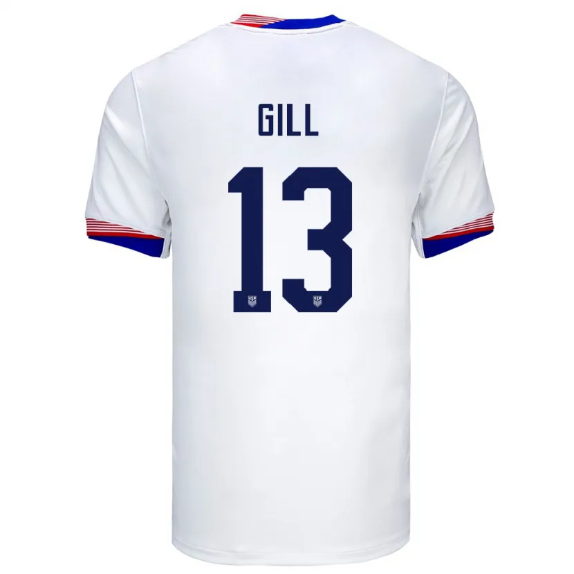 Danxen Hombre Camiseta Estados Unidos Adrian Gill #13 Blanco 1ª Equipación 24-26 La Camisa