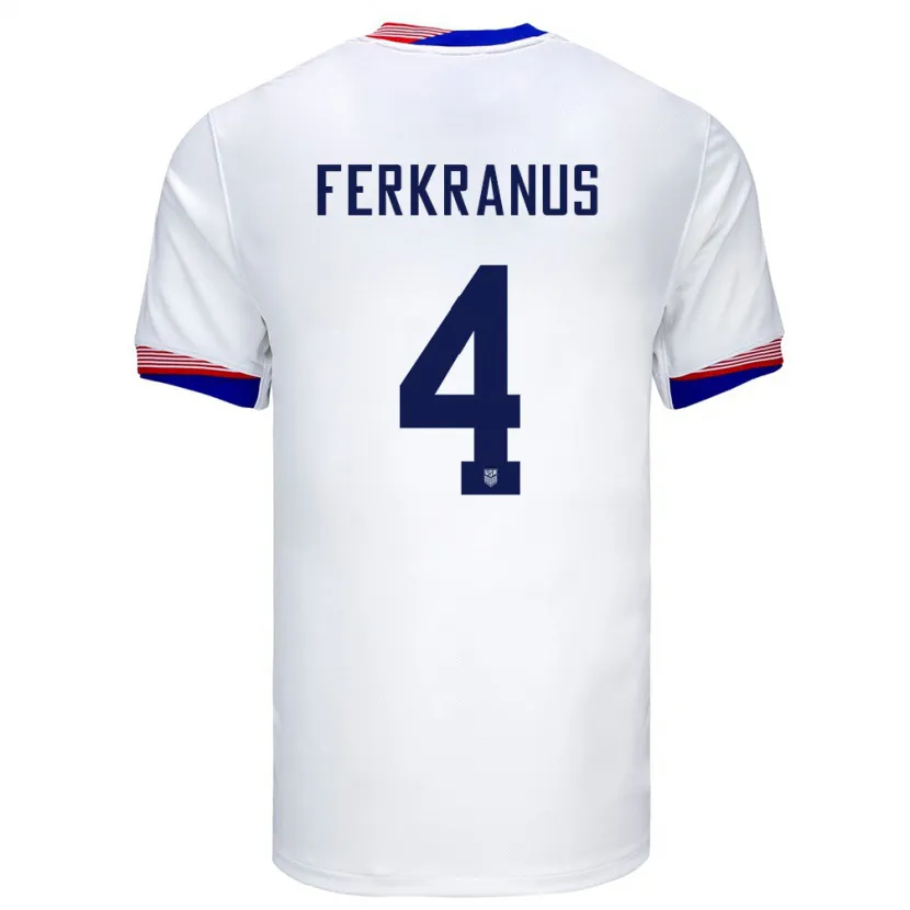 Danxen Hombre Camiseta Estados Unidos Marcus Ferkranus #4 Blanco 1ª Equipación 24-26 La Camisa