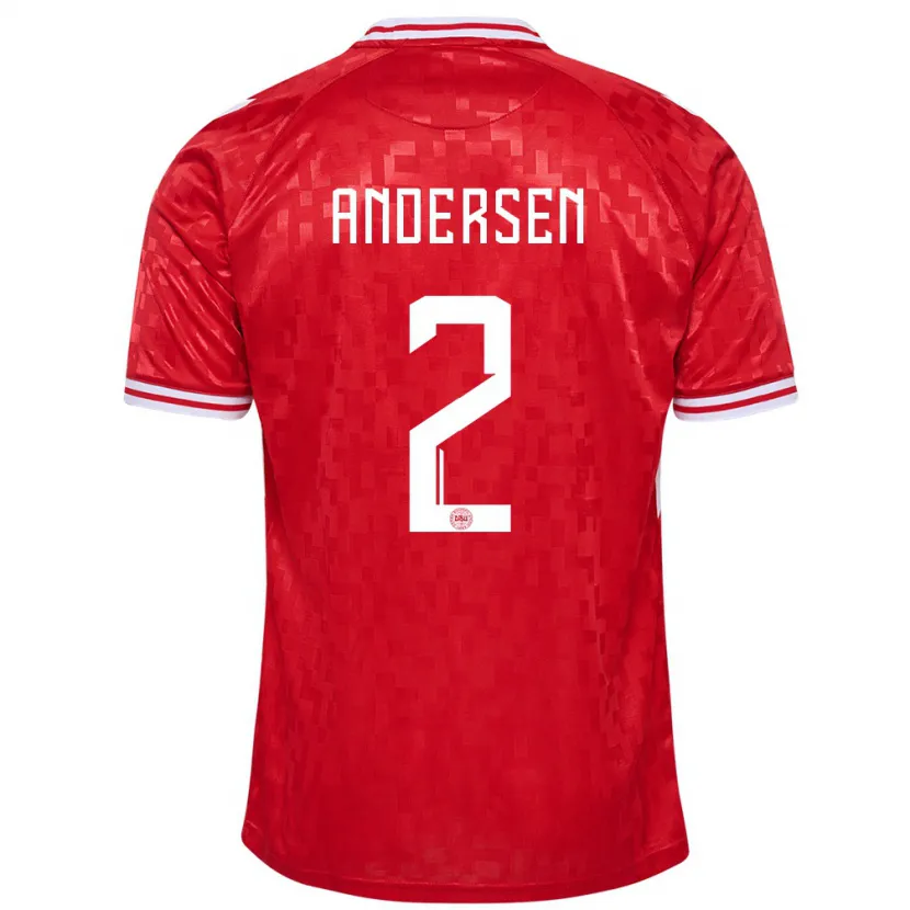 Danxen Hombre Camiseta Dinamarca Joachim Andersen #2 Rojo 1ª Equipación 24-26 La Camisa