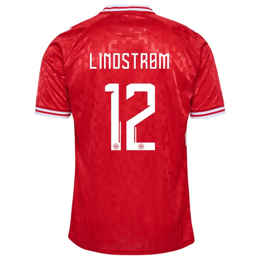 Danxen Hombre Camiseta Dinamarca Jesper Lindstrøm #12 Rojo 1ª Equipación 24-26 La Camisa