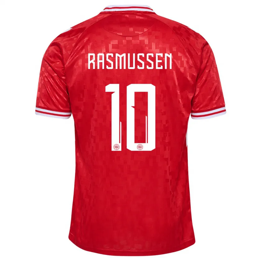 Danxen Hombre Camiseta Dinamarca Christian Rasmussen #10 Rojo 1ª Equipación 24-26 La Camisa