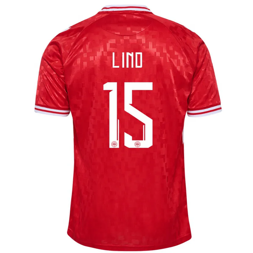 Danxen Hombre Camiseta Dinamarca Victor Lind #15 Rojo 1ª Equipación 24-26 La Camisa