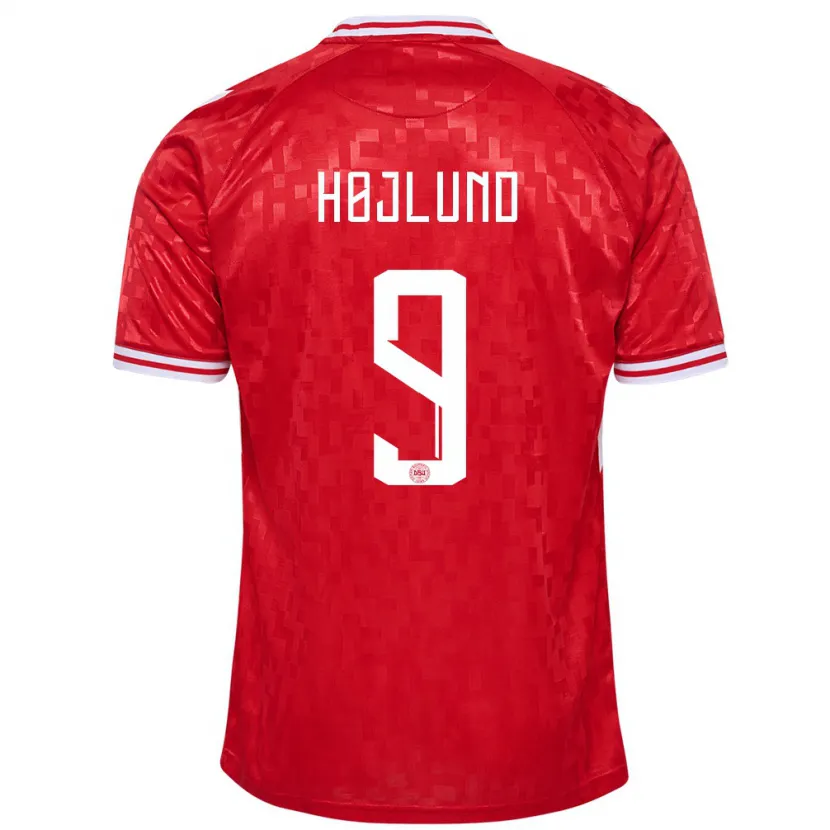Danxen Hombre Camiseta Dinamarca Emil Højlund #9 Rojo 1ª Equipación 24-26 La Camisa