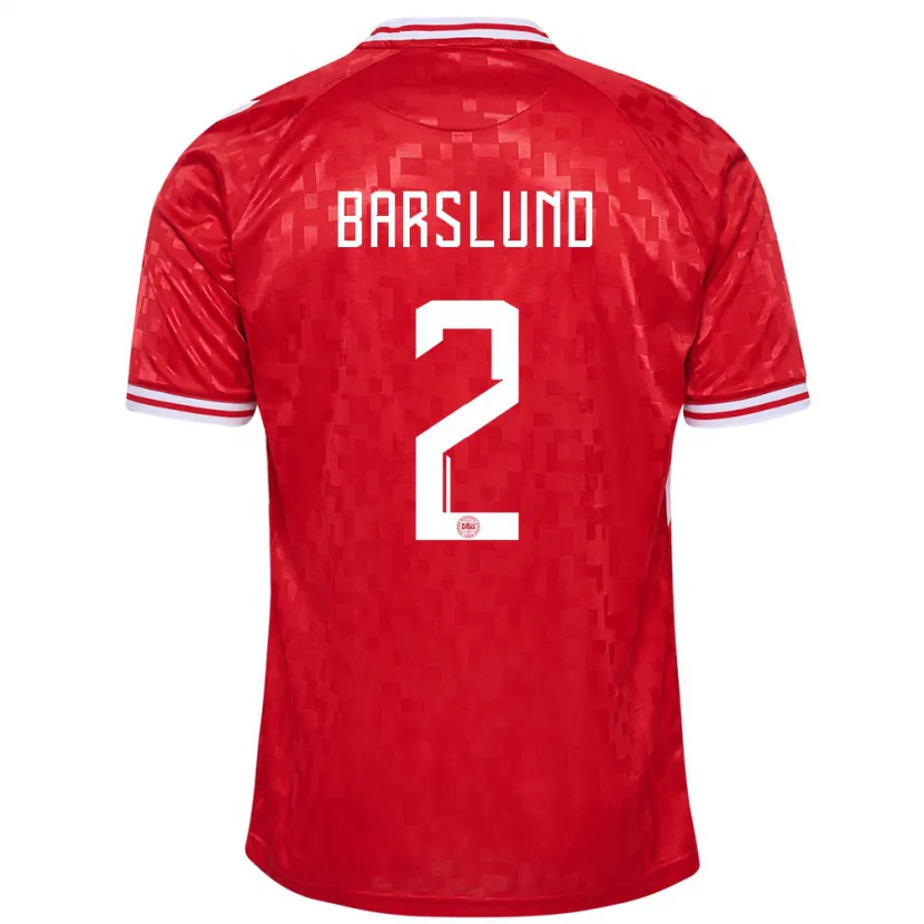 Danxen Hombre Camiseta Dinamarca Kaare Barslund #2 Rojo 1ª Equipación 24-26 La Camisa