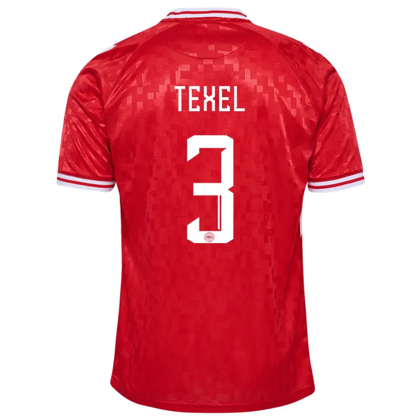 Danxen Hombre Camiseta Dinamarca Pontus Texel #3 Rojo 1ª Equipación 24-26 La Camisa