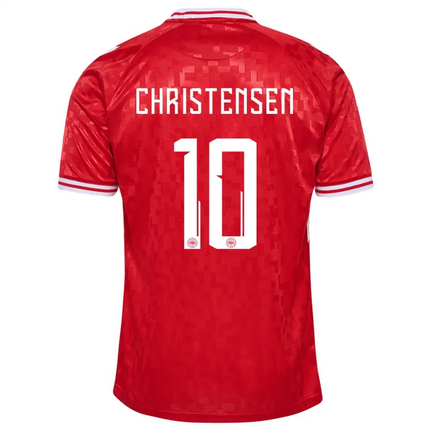 Danxen Hombre Camiseta Dinamarca Gustav Christensen #10 Rojo 1ª Equipación 24-26 La Camisa